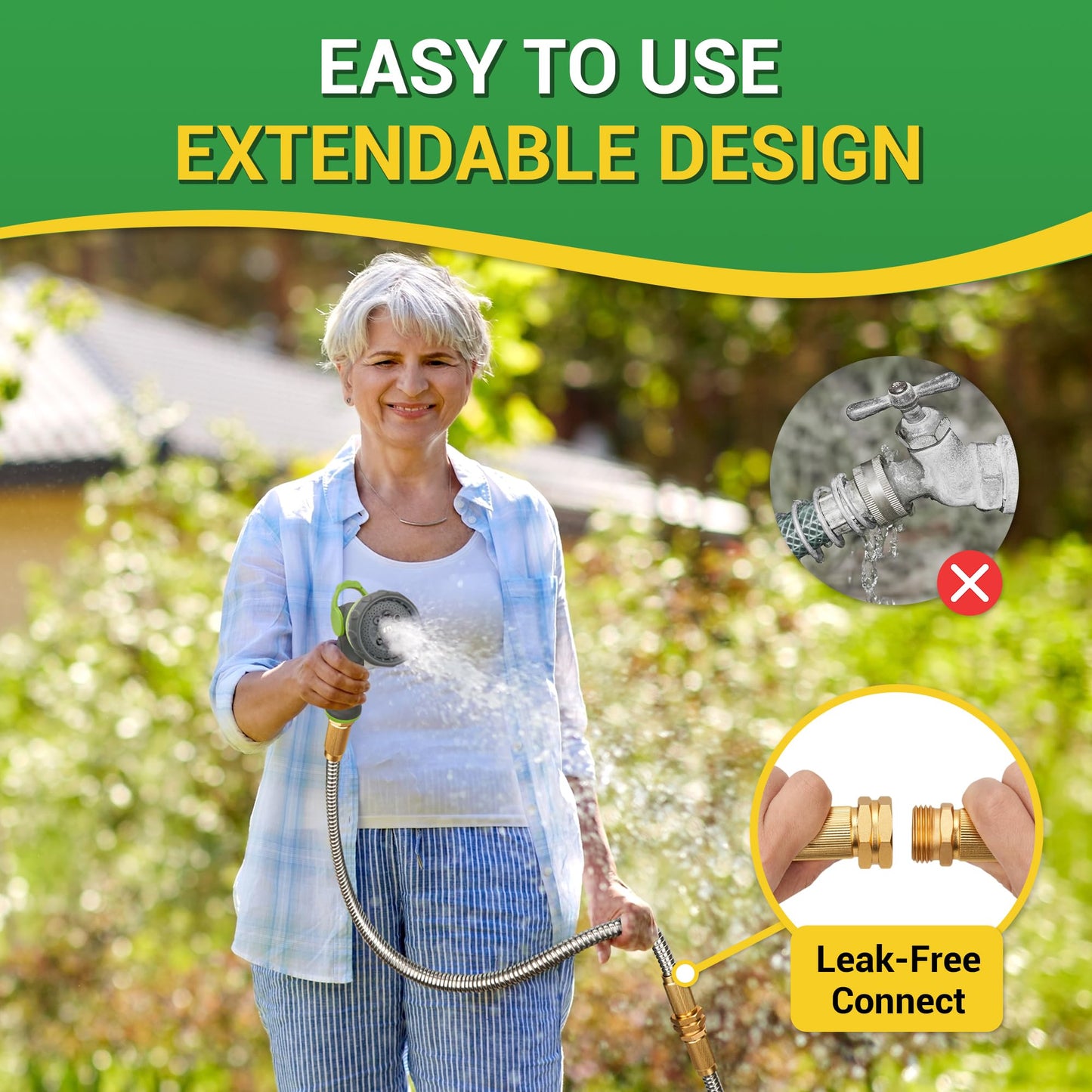 360 GADGET Garden Hose - Short Water Leader Metal Hose 6 FT with Female to Female Fitting, Flexible, Heavy Duty Hose Extension for Outdoor Hose Reel/Dehumidifier/RV、304Stainless Steel