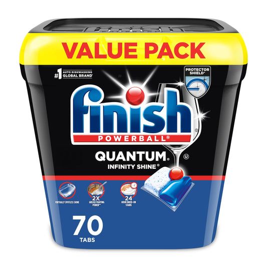 Finish® Quantum® Infinity Shine® Automatic Dishwasher Detergent, Fresh, 70 Tabs - Removes 24 h dried-on stains, no pre-rinse needed