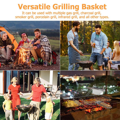 ORDORA Grill Basket, Fish Grill Basket, Rustproof 304 Stainless Steel BBQ Grilling Basket for Meat,Steak, Shrimp, Vegetables, Chops, Heavy Duty Portable Grill Outdoor Camping Grill, Deep