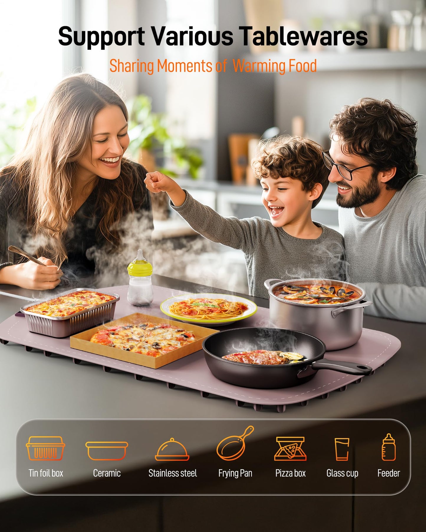 COLDFILL Electric Food Warming Mat - 5s Full Surface Heating, 8 Temperature Levels, Rollable with Child Lock for Safety, Ideal for Parties, Gatherings & Everyday Use, Pink
