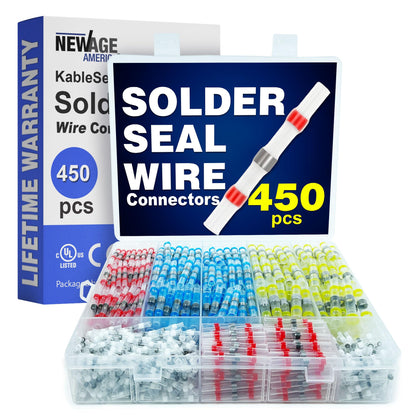 New Age America® 450pcs KableSeal™ Solder Seal Wire Connector Kit | AWG 26-10 | Marine Grade & IP67 Water Proof | Color Coded | Self Soldering Wire Terminals | Wire Terminals | w/Case | UL Certified