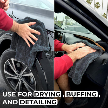 Microfiber Car Drying Towel 1300 GSM Double Twist Pile - Super Absorbent Auto Wash Towel for Cars Trucks SUV - Detailing Cleaning Cloth 16x16 2-Pack