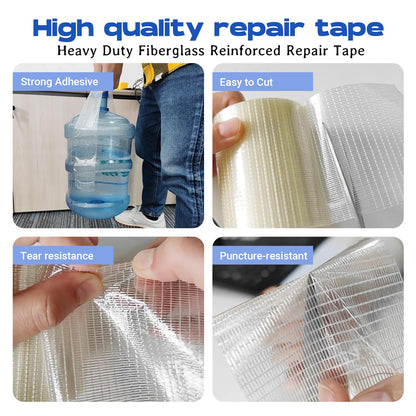 5 in x 39FT RV Awning Repair Tape Kit – Heavy Duty Waterproof Tear Repair Patch for Tarp, Canvas, Tent, Fabric, Canopy, Boat Covers, Sail – Clear Reinforced Fiberglass Repair Tape