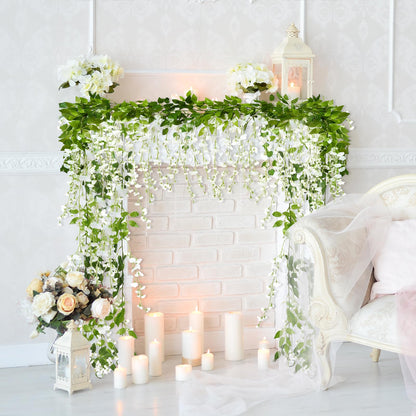 KHOYIME Wisteria Artificial Flowers Garland, 4Pcs 6.8Ft/Piece Artificial Wisteria Vine Silk Hanging Flower for Home Garden Outdoor Ceremony Wedding Arch Floral Decor (White)
