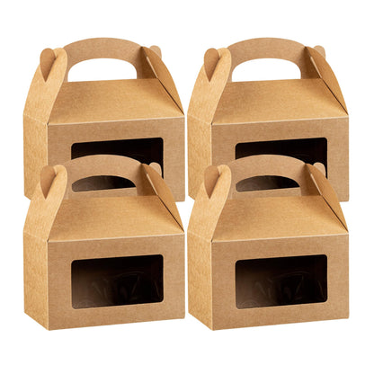 Restaurantware Gable Gift Boxes Pack of 25 Greaseproof Paper Treat Boxes 6 x 3.5 x 3.5 Inches With Window, Disposable Design Kraft Containers for Weddings or Birthdays