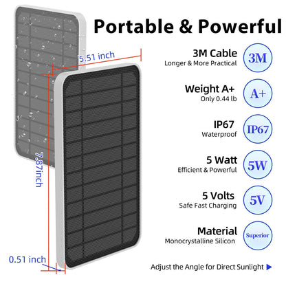 5V 5W Solar Panel for Eufycam 2C/ 2C Pro/ 2/2 Pro/ E20/ E40/ E, Micro USB and USB-C Port, IP67 Waterproof Solar Panel with 9.84 Charging Cable & Wall Mount, 1 Pack