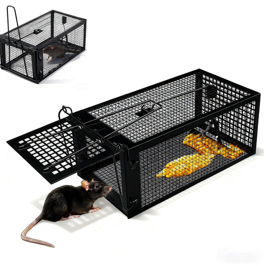 AGJIQ Humane Mouse Trap, Rat Trap Cage, Suitable for Indoor & Outdoor Use, Live Catch & Release Design for Mice, Chipmunks, Voles, Hamsters and Other Small Rodents(Black Single Unit)