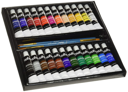 Ohuhu Watercolor Paint Set 24 Premium Quality Art Watercolors Painting Kit (12 ml, 0.42 oz.) with 6 Painting Brushes for Artists, Students Beginners for Landscape Painting