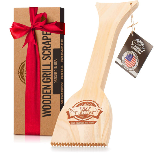 Easy Function Grill Scraper - Wooden BBQ Grill Brush Cleaner Alternative - Uses Powerful QuicKClean Technology to Faultlessly Clean On Top & Between Grates for a 100% Shiny Bristle Free Grill