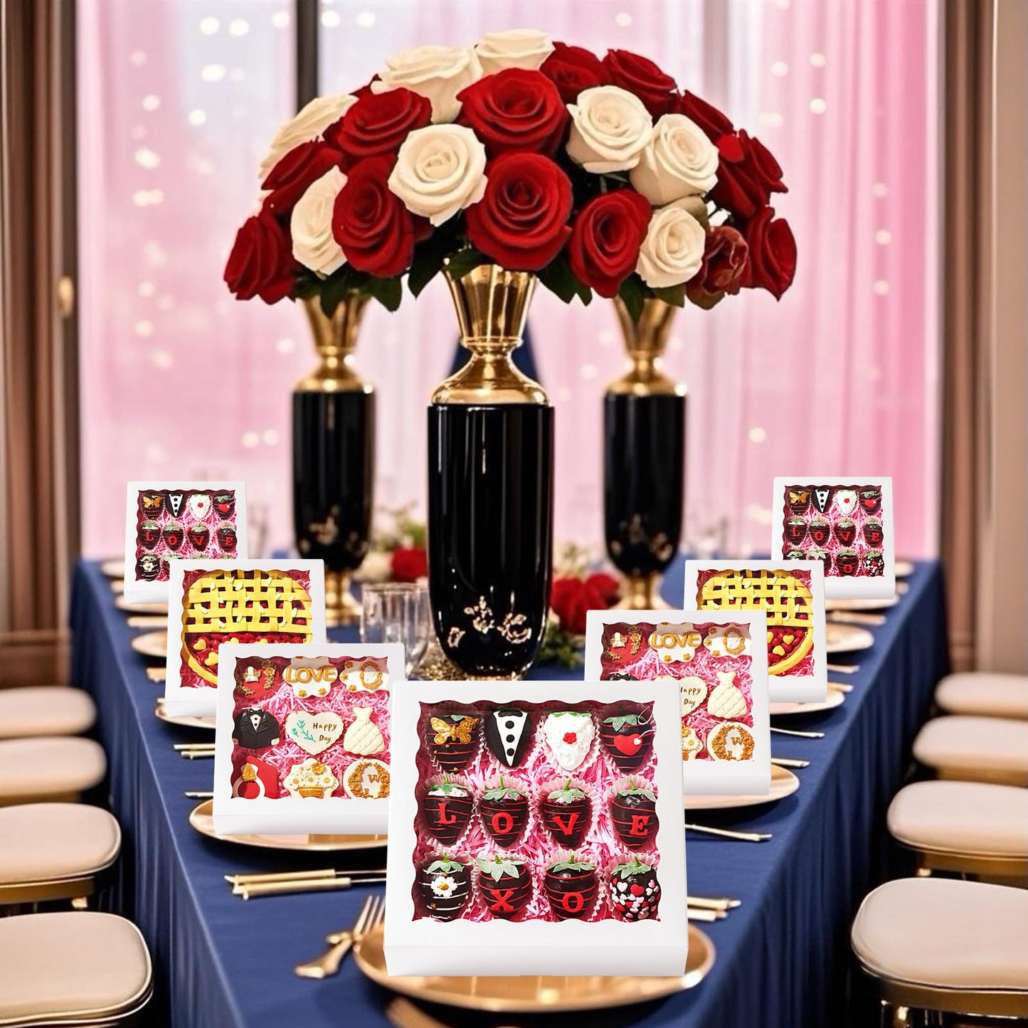 RomanticBaking 28pcs 9x9x2.5 Inches Bakery Boxes with Window for Pie, Chocolate Covered Strawberries, Breakable Heart, Cookies, Cakesickle