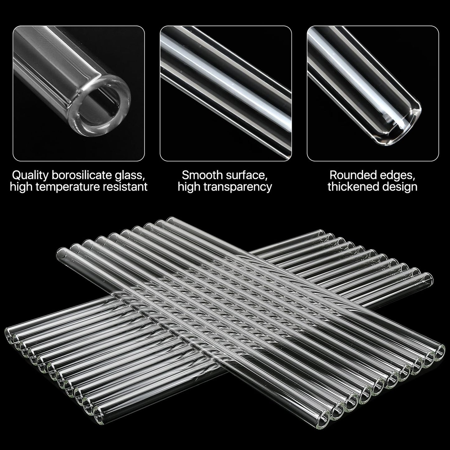 Worldity 20Pcs 12 Inch Long Glass Borosilicate Blowing Tubes, Industrial Glass Tubes for Glass Blowing 12mm OD, 8mm ID, 2mm Thick Wall Clear Glass Pipe with 4 Cleaning Brush for Laboratory Experiment