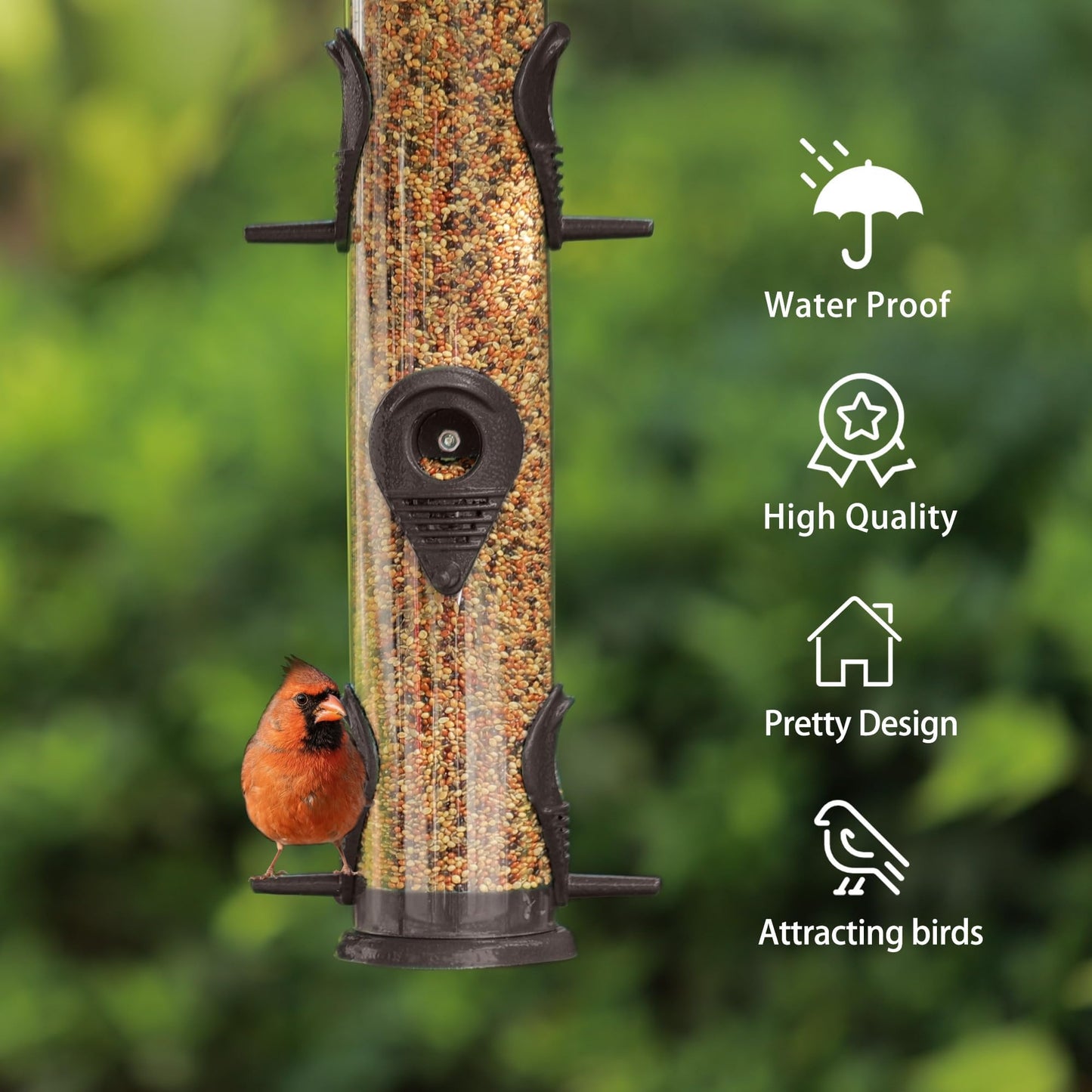 MIXXIDEA Metal Bird Feeder with 6 Feeding Ports, Bird Feeders for Outdoor Hanging, 16 inch Tube Bird Feeder with Steel Hanger & Hard Plastic, Attracting for Wild Birds (Coffee)