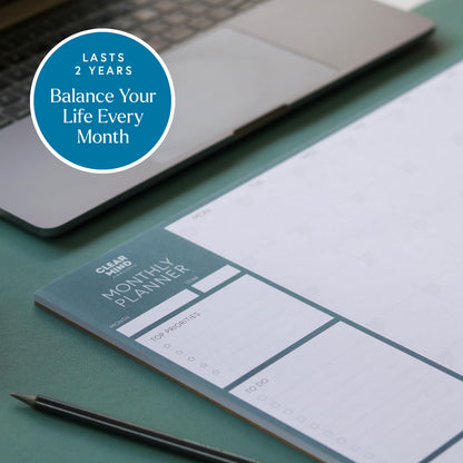 Undated Monthly Desk Pad Planner by Clear Mind Concepts® – 24 Tear-Off Sheets of Premium 160gsm Paper for Effective Home & Office Organization, Productivity, and Study Planning