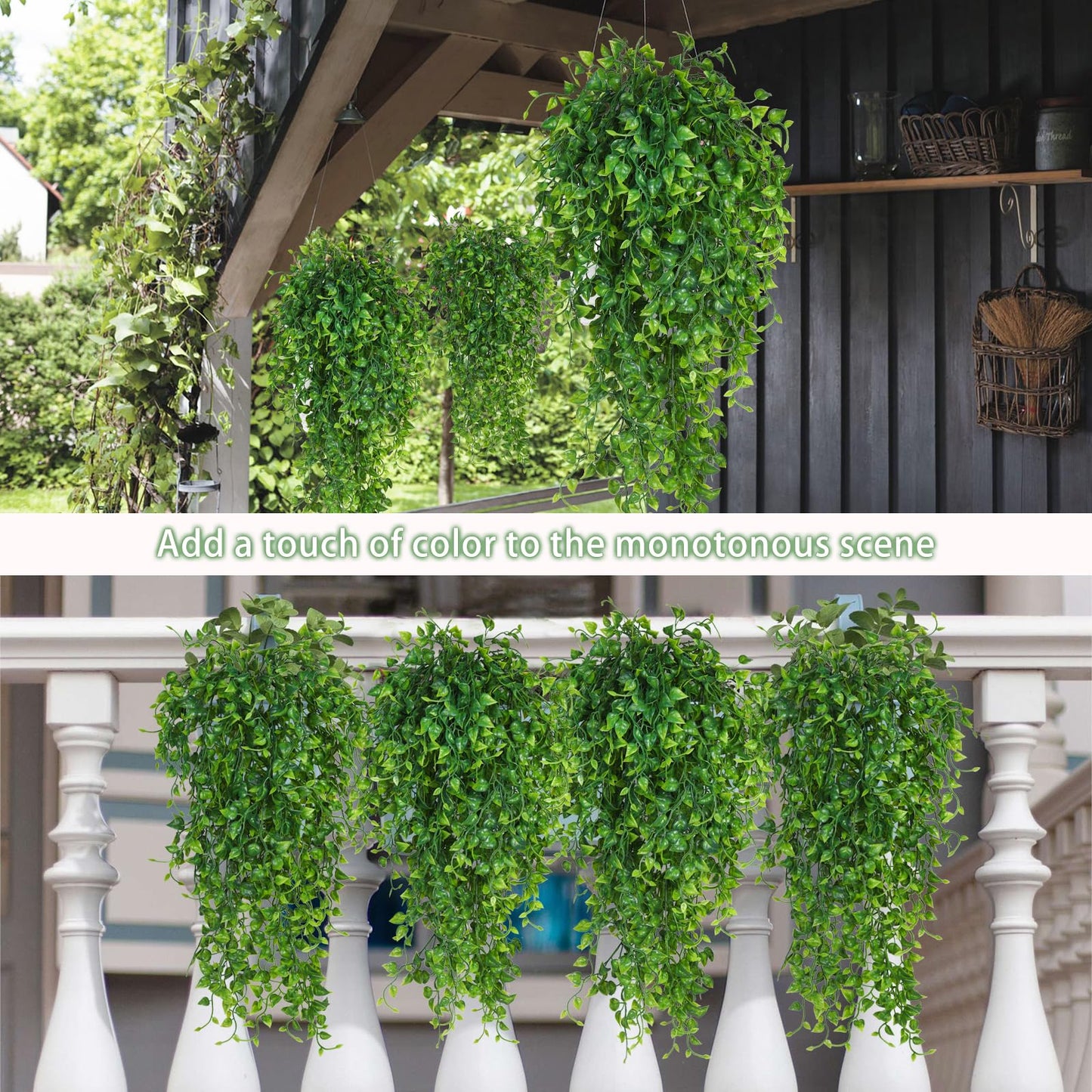 RECUTMS 4 Pcs Artificial Hanging Eucalyptus Greenery Plants 33Inch Fake Wall Swags Plant Faux Leaves Ivy UV Resistant Pothos Indoor Outdoor Home Garden Wedding Jungle Party Patio Spring Easter Decor
