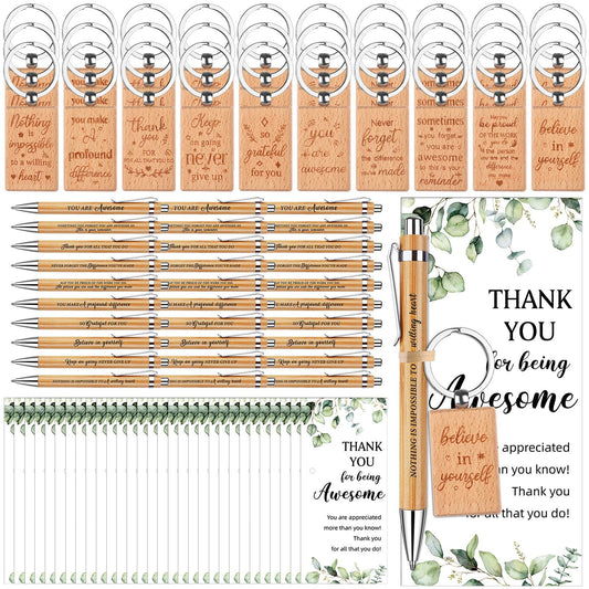 30Set Thank You Bulk Gifts Inspirational Quote Pens Motivational Ballpoint Pen Thank You Cards Inspirational Keychains Employee Appreciation Gifts for Coworker Staff Teacher Nurse Volunteer Leave Gift