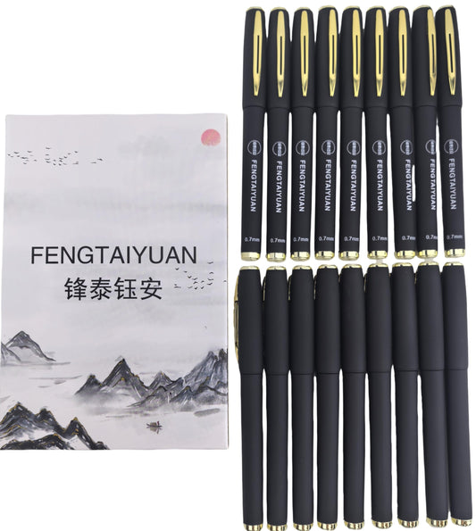 Fengtaiyuan 07P18, Gel Ink Rollerball Pens, Black Ink, Fine Point, 18 Pack, Writing Smooth, Cool Pens (0.7mm-Black-18Pack)
