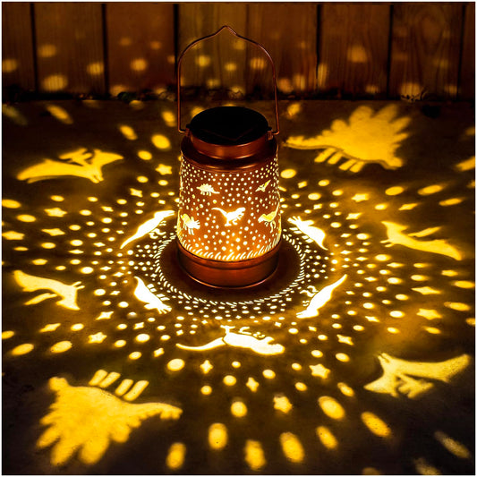 Dinosaur Solar Lanterns Outdoor Waterproof Hanging Solar Lights Dinosaur Gifts for Women Men Metal Decorative LED Dinosaur Lanterns for Garden Decor,Yard,Patio,Lawn,Tabletop,Pathway,Landscape