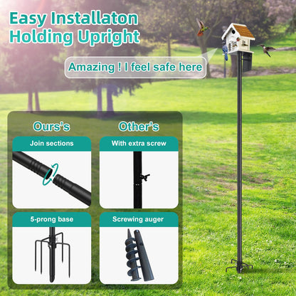 Bird House Pole,60 Inch Heavy Duty Bird Feeder Pole Mount Kit for Outdoors, 5-Prong Base, Splicing Adjustable Feeding Stand Station for Birds Watching,Weather Station (Birds House Not Included)
