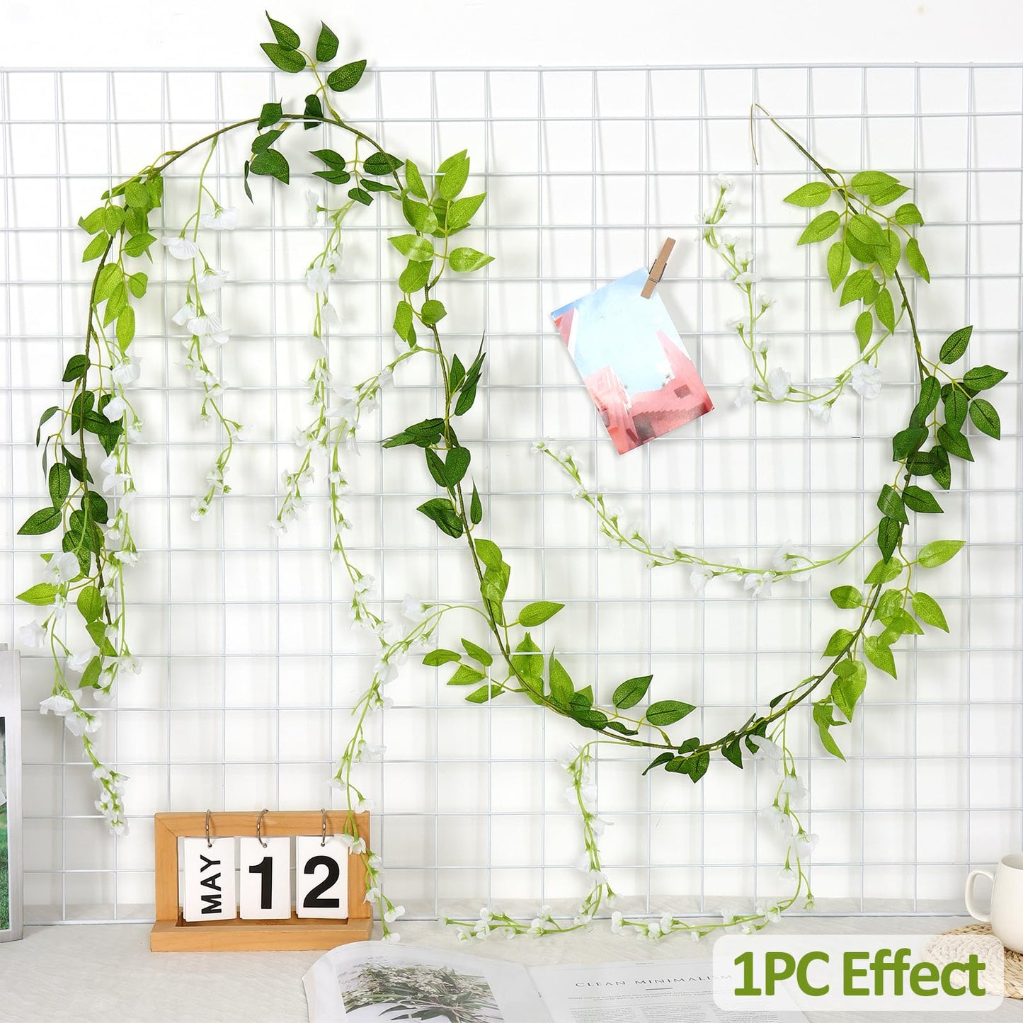 KHOYIME Wisteria Artificial Flowers Garland, 4Pcs 6.8Ft/Piece Artificial Wisteria Vine Silk Hanging Flower for Home Garden Outdoor Ceremony Wedding Arch Floral Decor (White)