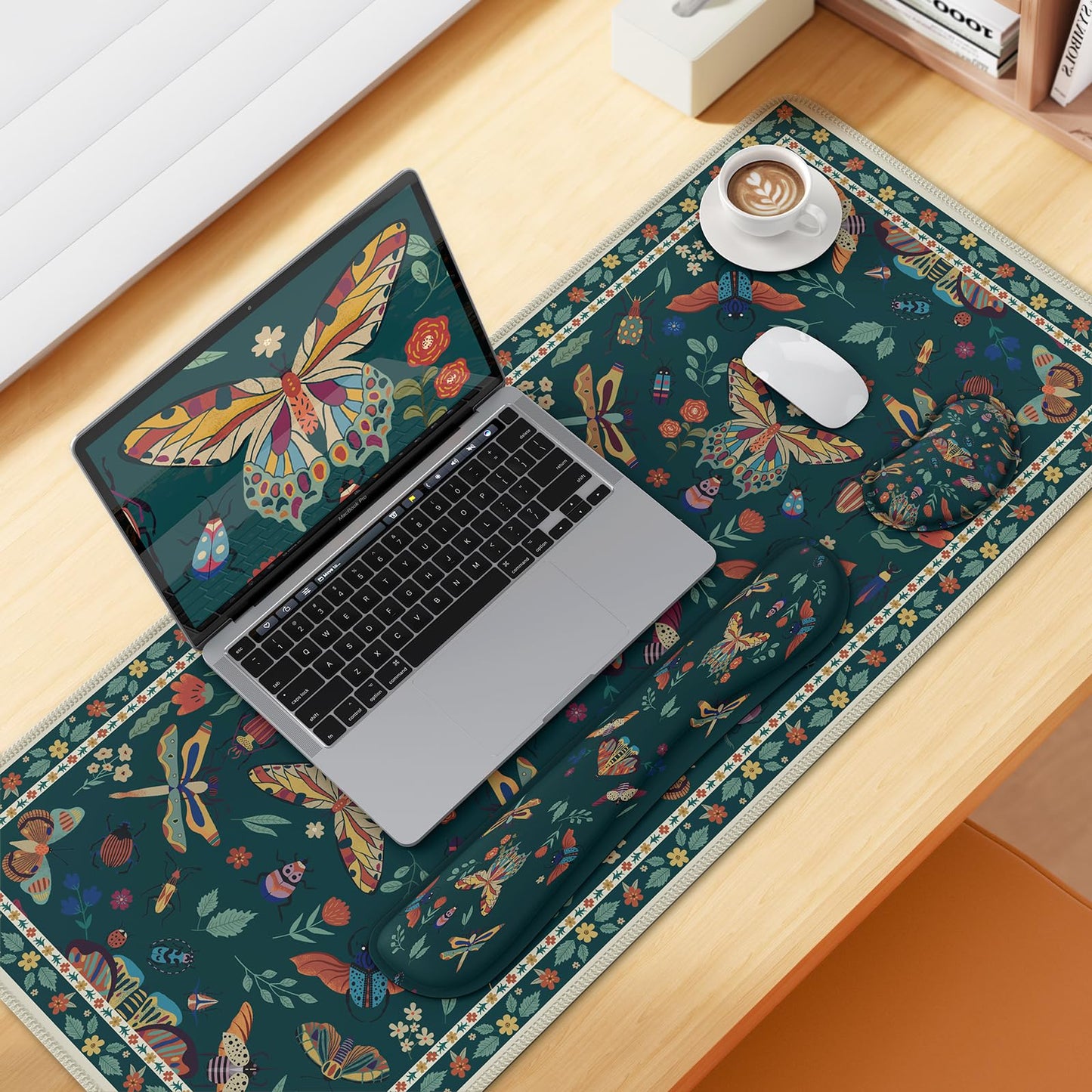iCasso Desk Mat, 4in1 Large Mouse Pad with Wrist Rest,Green Desk Matt for Desktop,Cute Desk Pad Mat, Anti-Slip XXL Ergonomic Mousepad with Wrist Support for Keyboard and Mouse