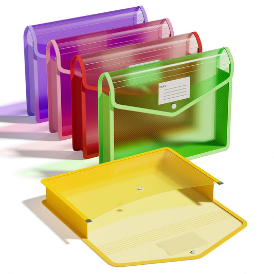 ThinkTex Plastic Expanding File Folder, Transparent Envelopes with Snap Closure,Suitable for Home, Office, School and Hospital, Large Capacity，No Dividers, Dopamine-5-Color, Fit Letter/A4 Size-5 Pcs