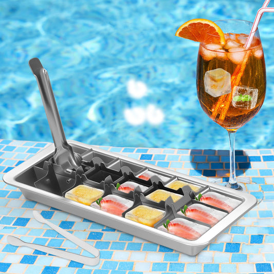 Stainless Steel Ice Cube Tray 18 Slot Ice Trays for Freezer Ice Lattice Mould with Clamp Easy Release Handle Easy to Clean (Clamp)