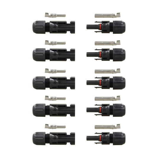 Renogy 5 Pair MC4 Male/Female Solar Panel Cable Connectors Double Seal Rings for Better Waterproof Effect, Black