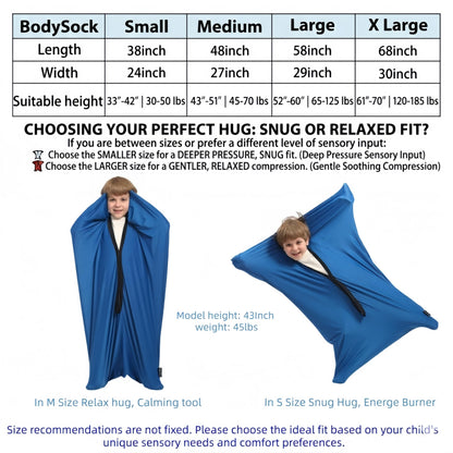 Hugsmiling Body Sock Sensory Kids, Medium Compresson Sock, Cozy Fabric with Strong Stitching and Snaps Closures (Classic Blue)
