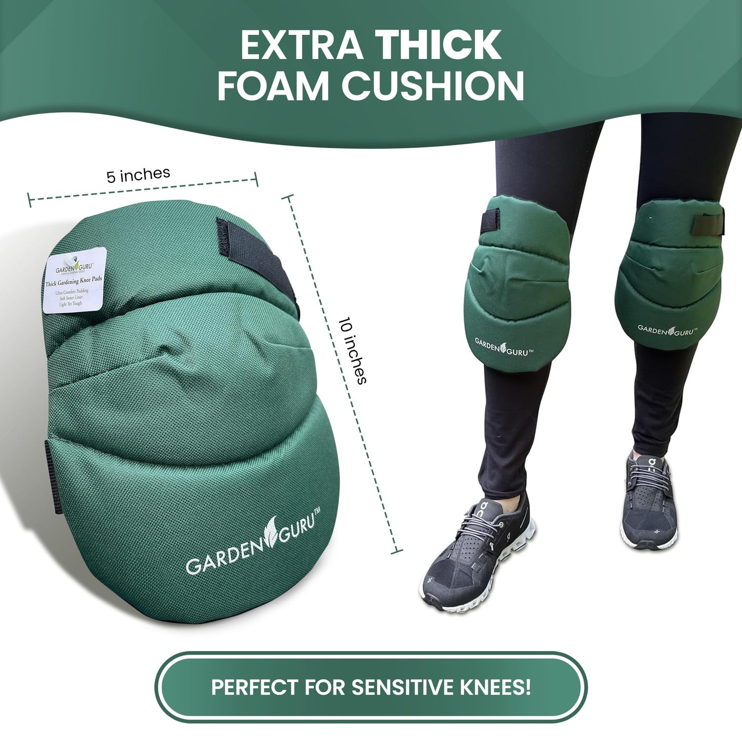 GARDEN GURU Cushioned Gardening Knee Pads with Adjustable Straps - Soft Inner Liner, Ultra Comfort Padding, Garden Kneelers for Yard Work, Cleaning, Household Chores, Roofing, and More