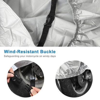 Motorcycle Cover Waterproof Outdoor, Motorbike Cover XL with Storage Bag Indoor Outdoor Snow Dust Sun UV Protection - 96x41x49inch