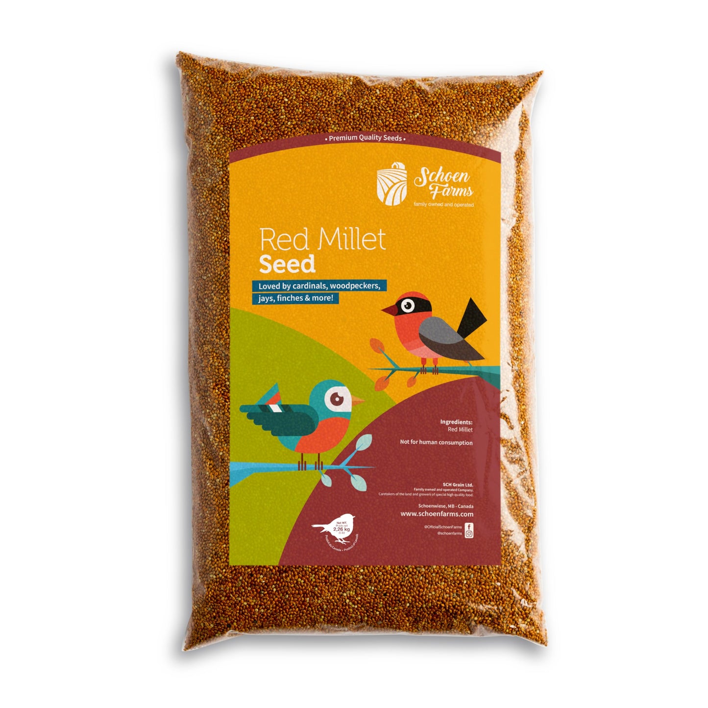 Schoen Farms Red Millet Bird Seed – 2.27 kg Bag – Natural Grain for Cardinals, Chickadees, Woodpeckers & Songbirds – Canadian Grown