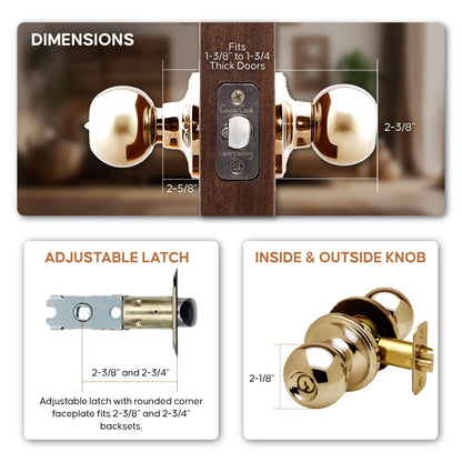 Copper Creek BK2040PB Ball Door Knob, Keyed Entry Function, 1 Pack, in Polished Brass