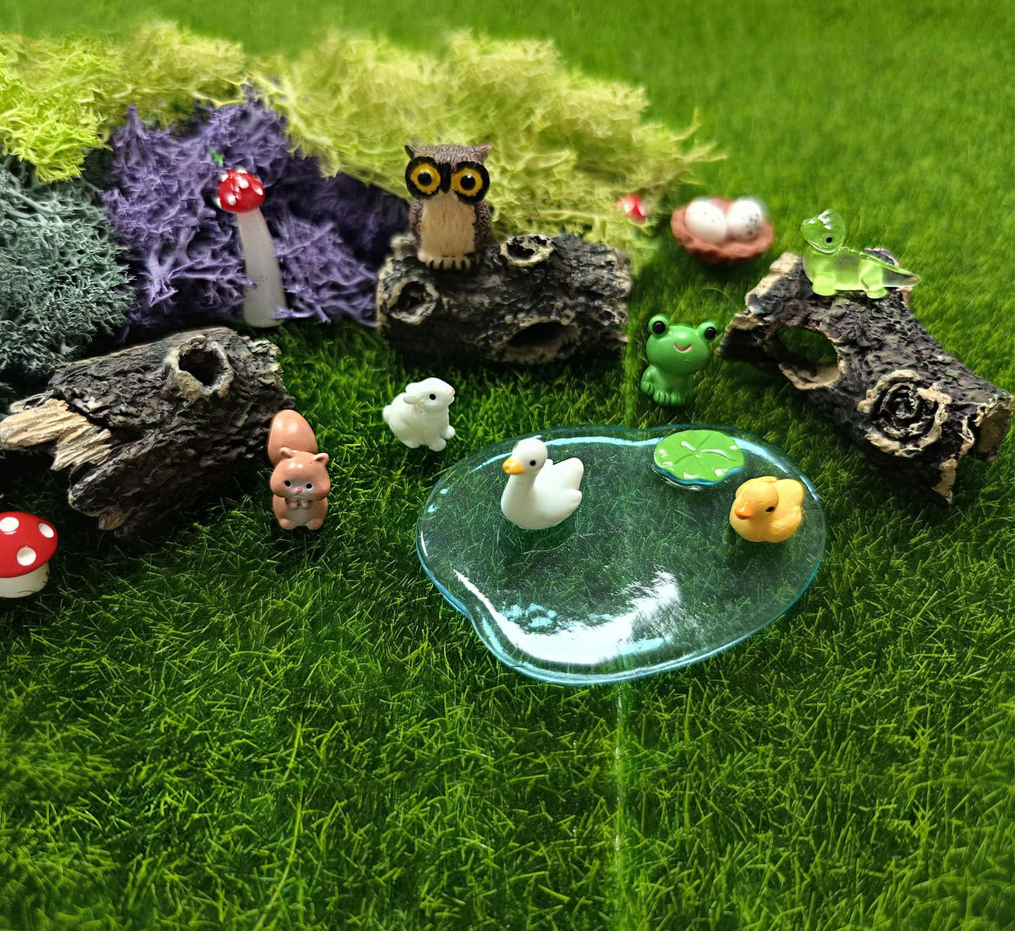 QuarenDen 40 Pcs Miniature Fairy Garden Accessories, Fairy Door, Miniature Tree Stumps and Tiny Resin Animal with Moss for DIY Craft, Outdoor Yard, Lawn, Fairy Garden Decor