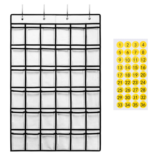 SAVERHO Classroom Pocket Chart for Cell Phones,36 Clear Pocket Chart for Calculator Holder with 36 Number Sticker (White)
