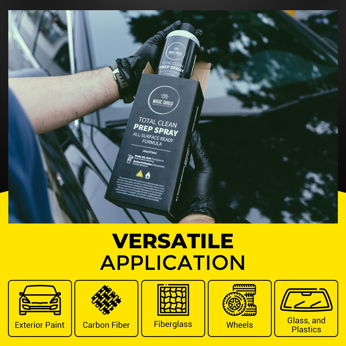 Magic Shield Prep Spray – New 75% Formula | Ideal for Ceramic Coating Prep | Wax & Grease Remover for Auto Detailing | Ultimate Surface Cleaner - 16oz