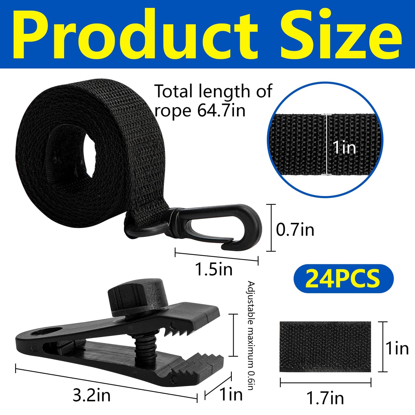 codree 24 Pcs Pool Solar Cover Reel Attachment Kit, Inground Swimming Pool Solar Cover Straps and Clips, Solar Blanket Strap Kit Including 8 Straps with Hooks, 8 Clips and 8 Touch Fastener