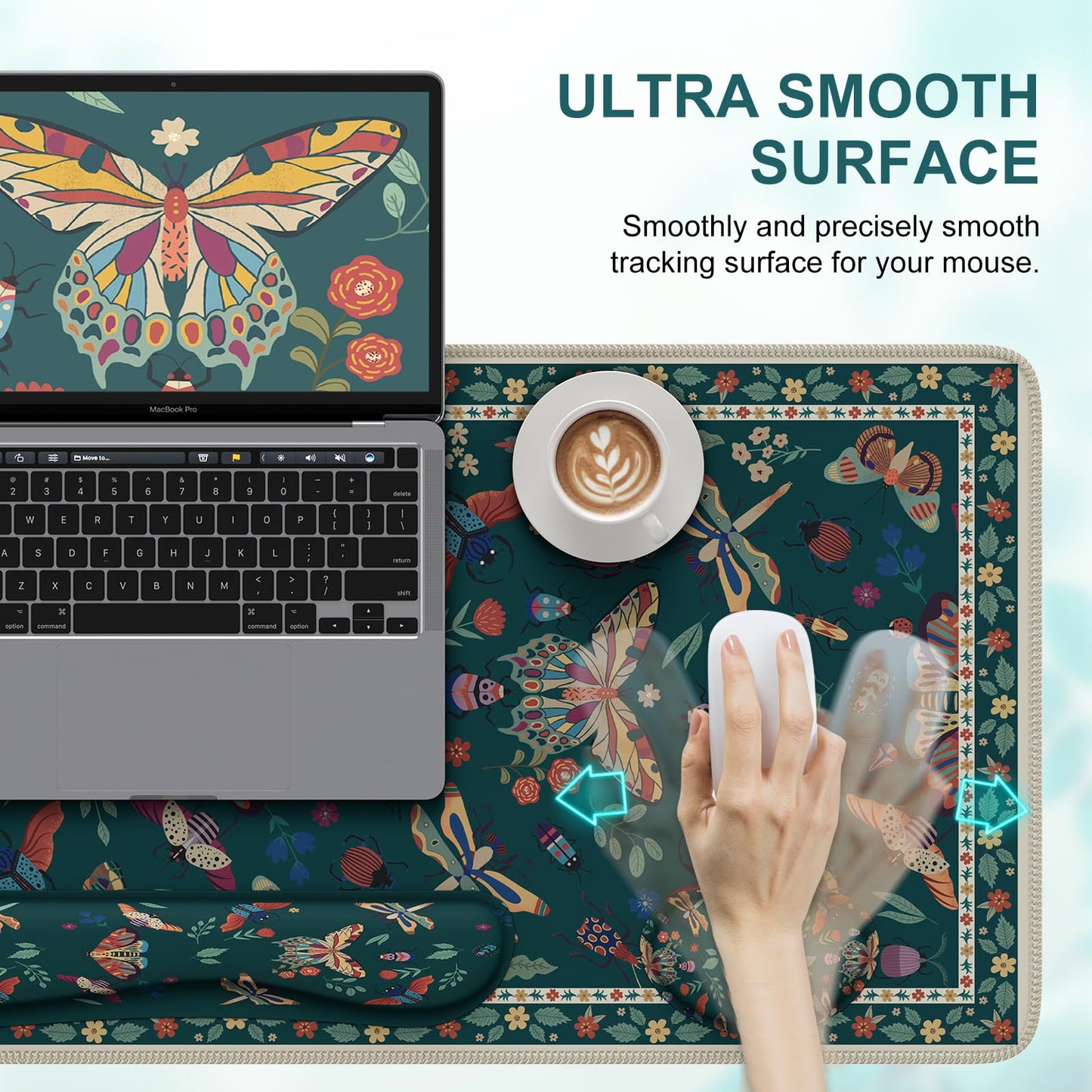 iCasso Desk Mat, 4in1 Large Mouse Pad with Wrist Rest,Green Desk Matt for Desktop,Cute Desk Pad Mat, Anti-Slip XXL Ergonomic Mousepad with Wrist Support for Keyboard and Mouse