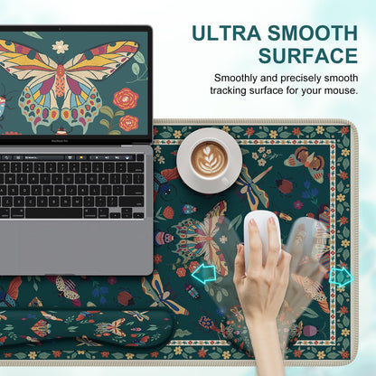 iCasso Desk Mat, 4in1 Large Mouse Pad with Wrist Rest,Green Desk Matt for Desktop,Cute Desk Pad Mat, Anti-Slip XXL Ergonomic Mousepad with Wrist Support for Keyboard and Mouse