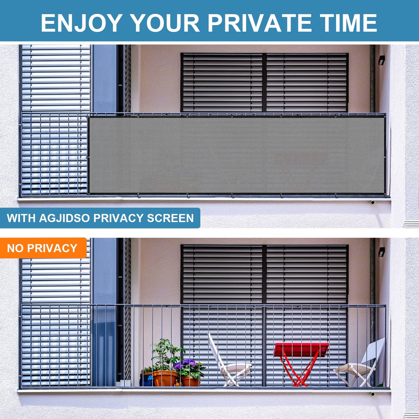 Balcony Privacy Screen 3.0ft x 20ft, Heavy Duty UV Protection Heat Resistant Privacy Curtain for Balcony, Outdoor Privacy Screen with Cable Ties and Rope for Home, Balcony, Garden
