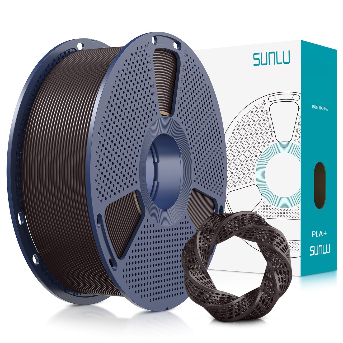 SUNLU PLA+ Filament 1.75mm, PLA Plus 3D Printer Filament, Dimensional Accuracy +/- 0.02 mm, Tough & Neatly Wound, 1KG Spool (2.2 LBS), Fit for Most FDM Printers, (Roasted Chestnut Black)