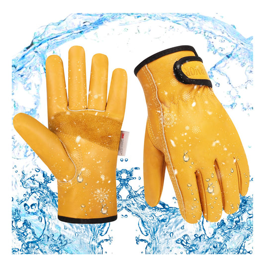 SLARMOR Winter Leather Work Gloves for Men, Warm Thinsulate Lining for Cold Weather Work, Thermal Insulated Work Gloves with Leather Palm,100 gram Insulation-S