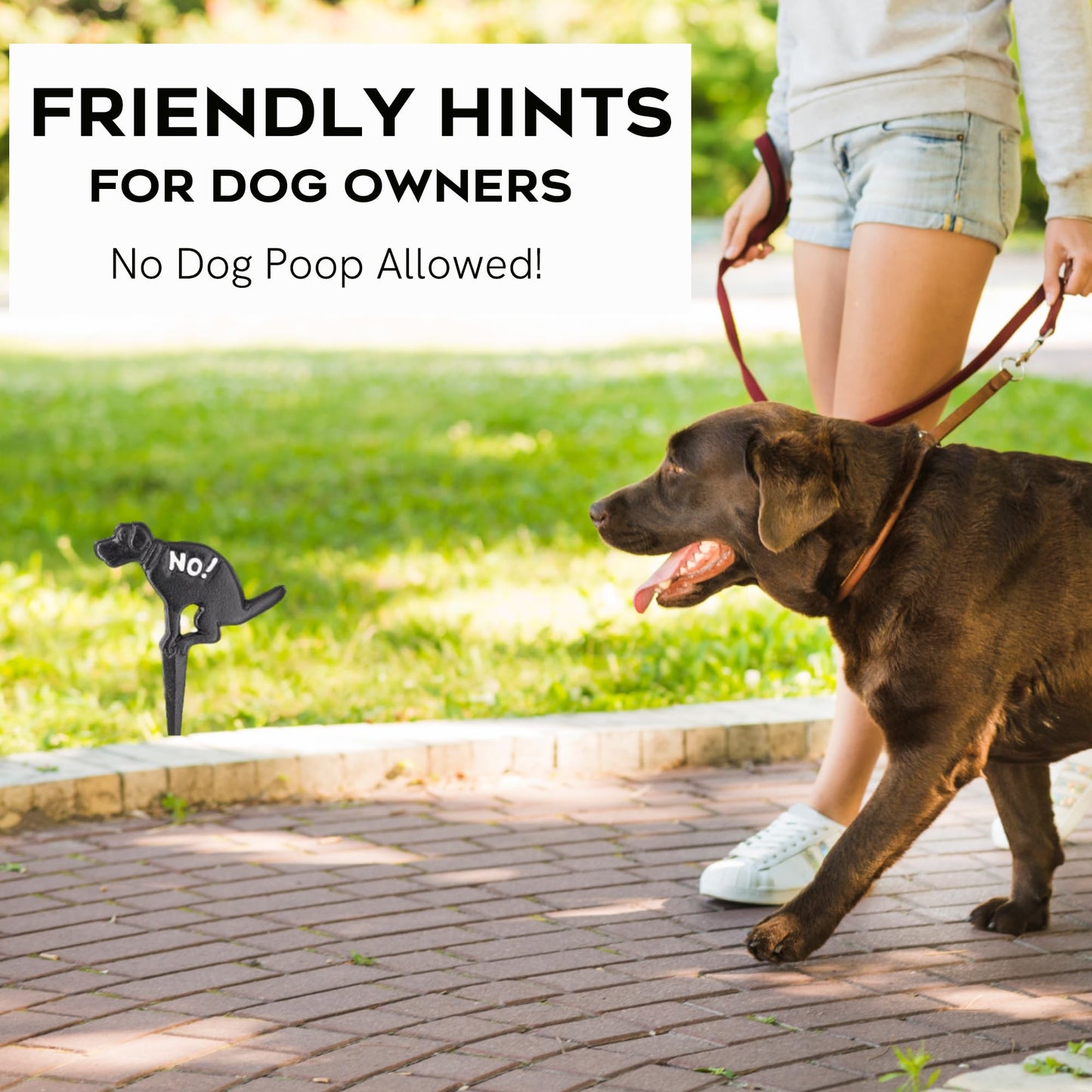 No Pooping Yard Signs, Prefdo 2 Pack Cast Iron No Dog Poop Signs, Keep Your Dog Off Grass Signs, No Peeing or Pooping Dog Signs for Outdoor Yard Lawn Garden (Black)