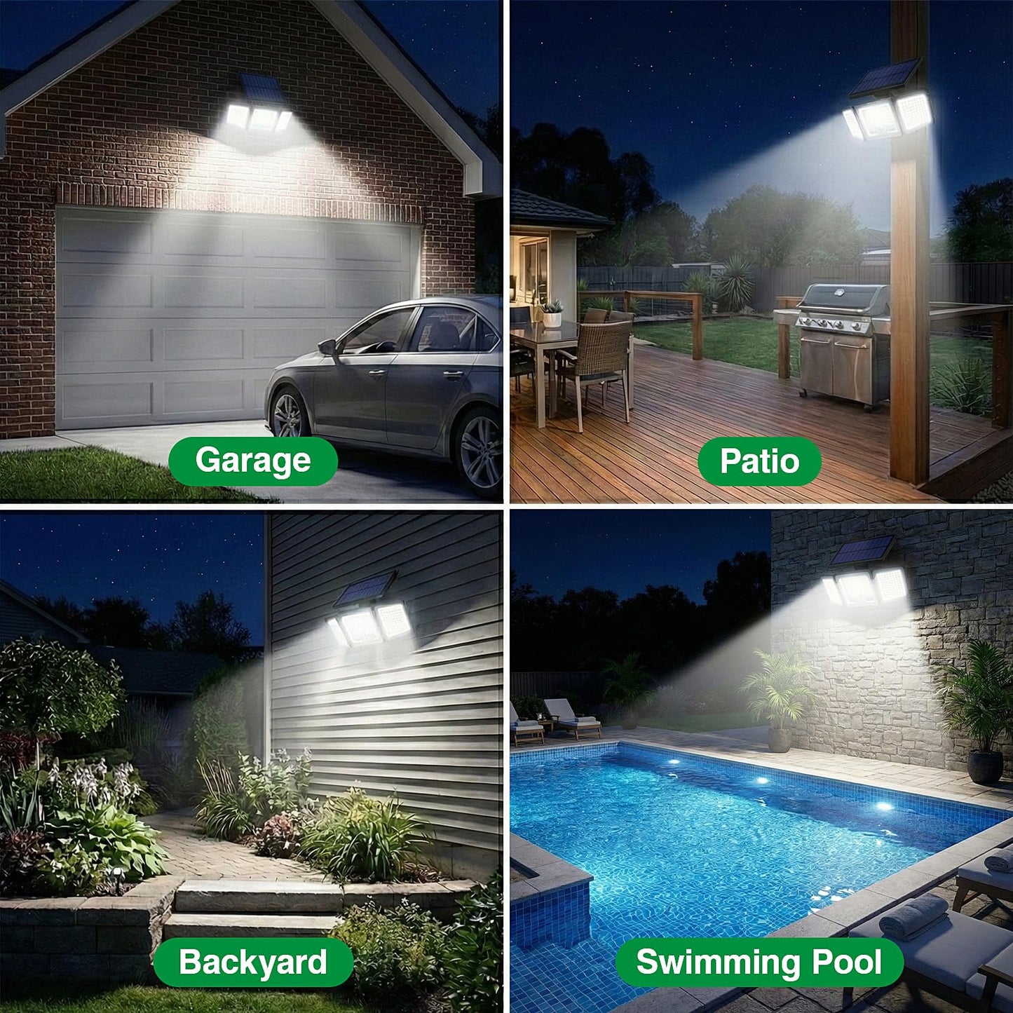 Solar Motion Sensor Light Outdoor, 2500LM 286 LED Solar Outdoor Lights with Power Display & Mode Indicators - 6500K Adjustable 3-Head Flood Light, IP65 Waterproof for Garden, Garage, Yard - 2 Pack