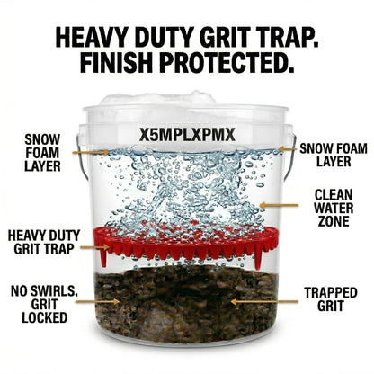 X5MPLXPMX 10.4" Heavy Duty Grit Trap (2-Pack) & Wash Mitt Kit - Premium Car Wash Bucket Filter Insert, Dirt Separator, Fits 3.5-5 Gallon (Red Kit)