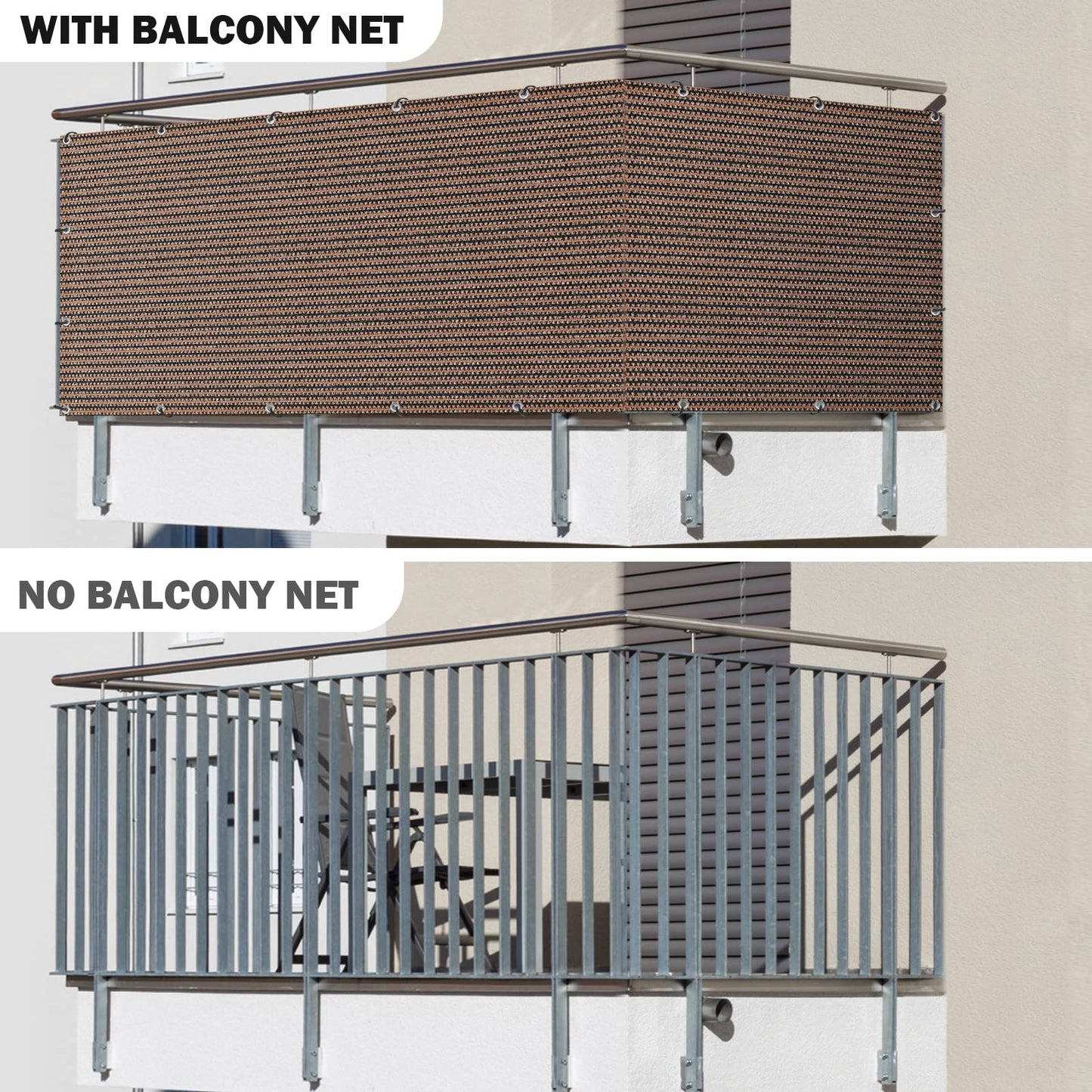 UIRWAY Privacy Screen Balcony Fence 3'x10', Garden Courtyard Privacy Fence Screen with Zip Ties UV Protection, for Animal Barriers, Decks, Patios, Outdoor Pools, Porches, Condo Railings - Brown