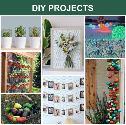 Chicken Wire for Floral Arrangements, 16 x 236 Inches Green Floral Chicken Wire Mesh, 0.6 Inch Hexagonal Galvanized PVC Coated Garden Mesh Netting Fence for Crafts Poultry Garden with 100pcs Ties