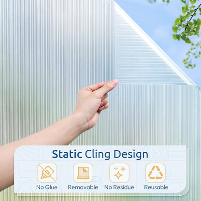 rabbitgoo Reeded Glass Window Privacy Film, Non Adhesive Frosted Window Film, UV Heat Blocking Decorative Vinyl Daytime Night Privacy Clings for Bathroom Living Room, 23.6 x 78.7 Inches
