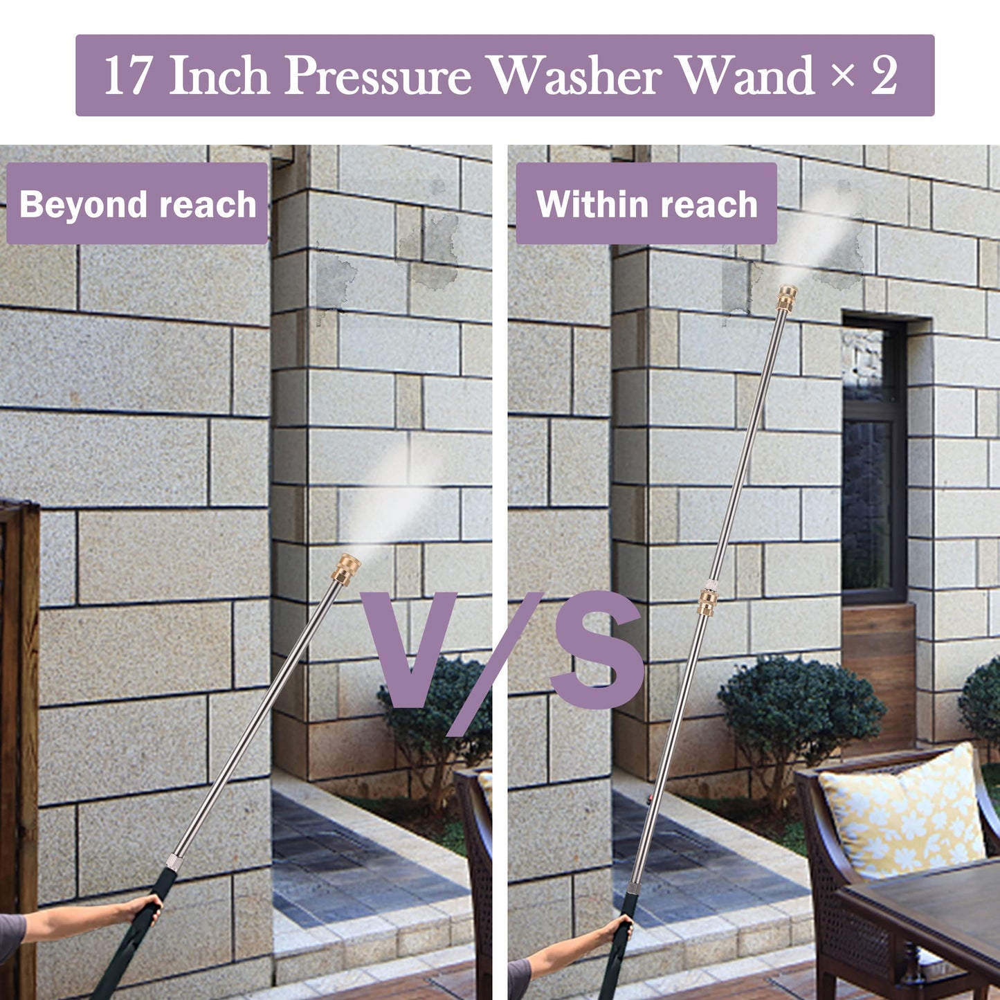 JOEJET Power Washer Extension Wand, 17 Inch Stainless Steel Pressure Washer Lance with 1/4 Inch Quick Connect, 2 Pack