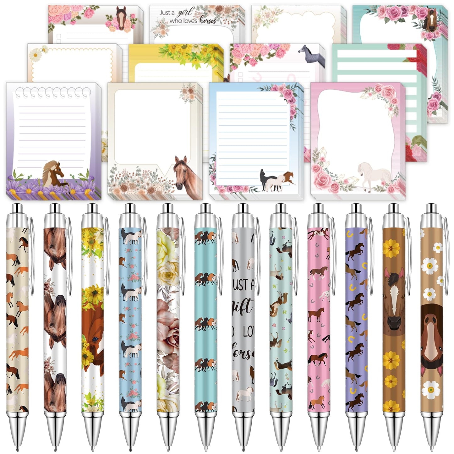 LIUBUJINGYING 24 PCS Horse Sticky Notes with Pen Cute Memo Notes Black Ink Ballpoint Pens Horse Lover Animal Lover Gifts,Teacher Appreciation Gifts Back to School Pens Small Bussiness Supplies