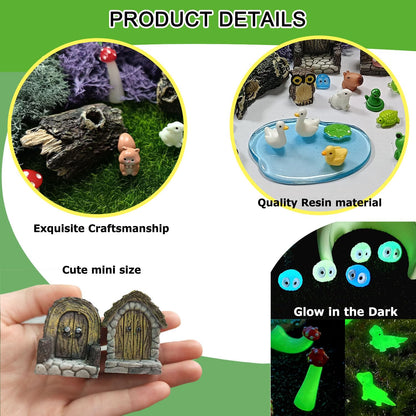 QuarenDen 40 Pcs Miniature Fairy Garden Accessories, Fairy Door, Miniature Tree Stumps and Tiny Resin Animal with Moss for DIY Craft, Outdoor Yard, Lawn, Fairy Garden Decor